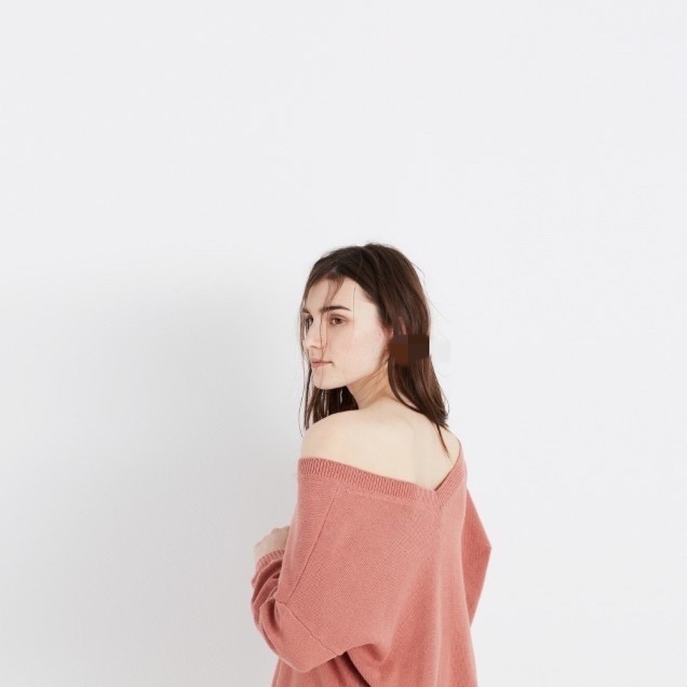 Madewell light grey double-sided V-keck cropped sweater loose-fit